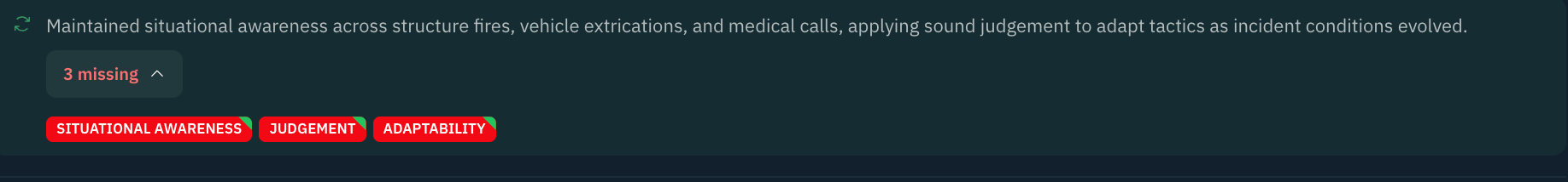 AI suggested bullet tagged with the skills it would add