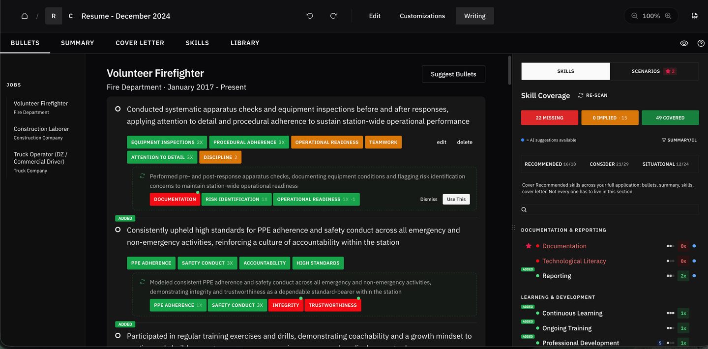 FirePath resume builder dashboard overview