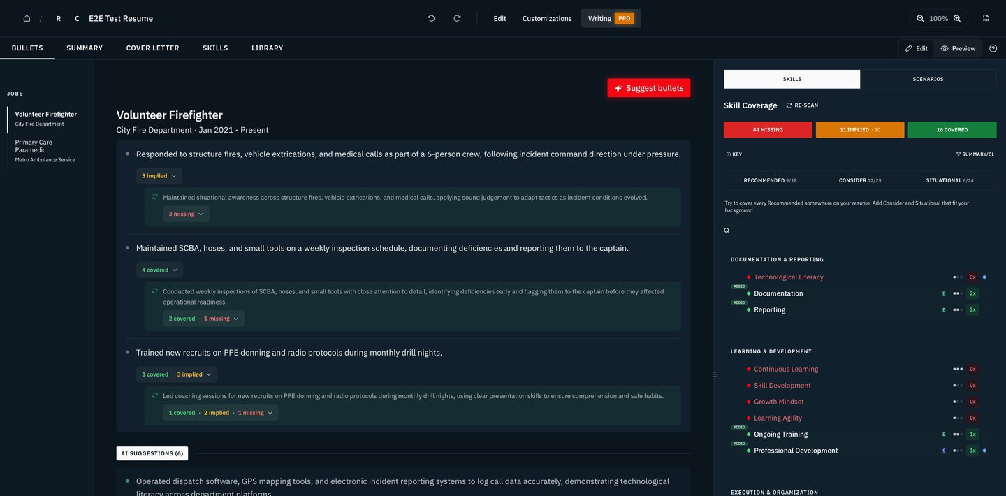 FirePath resume builder dashboard overview
