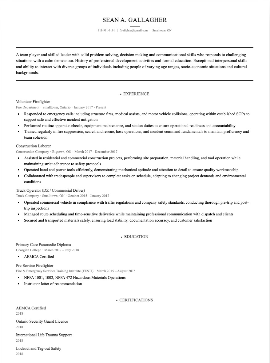 bulletin resume template